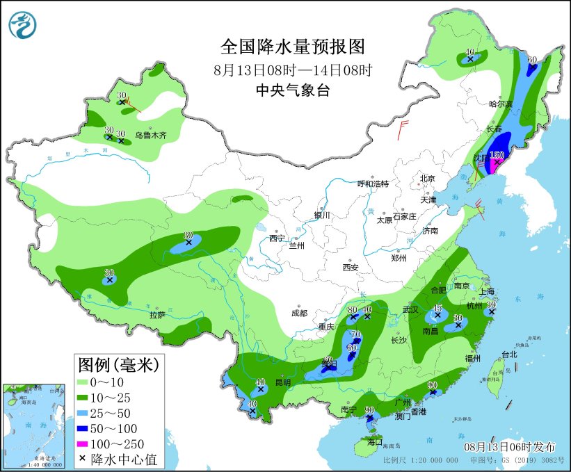 8月13日辽宁吉林黑龙江等地有较强降雨(图3)