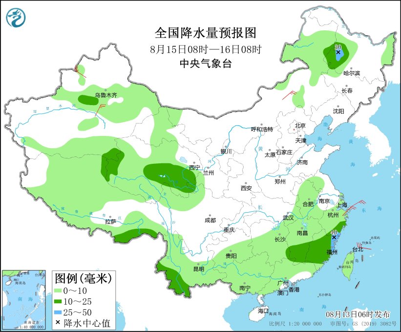8月13日辽宁吉林黑龙江等地有较强降雨(图5)